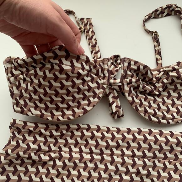 Monday Swimwear Sorrento Bottom and Cala Roja Top Set Husk Geo Print Brown - Picture 8 of 14